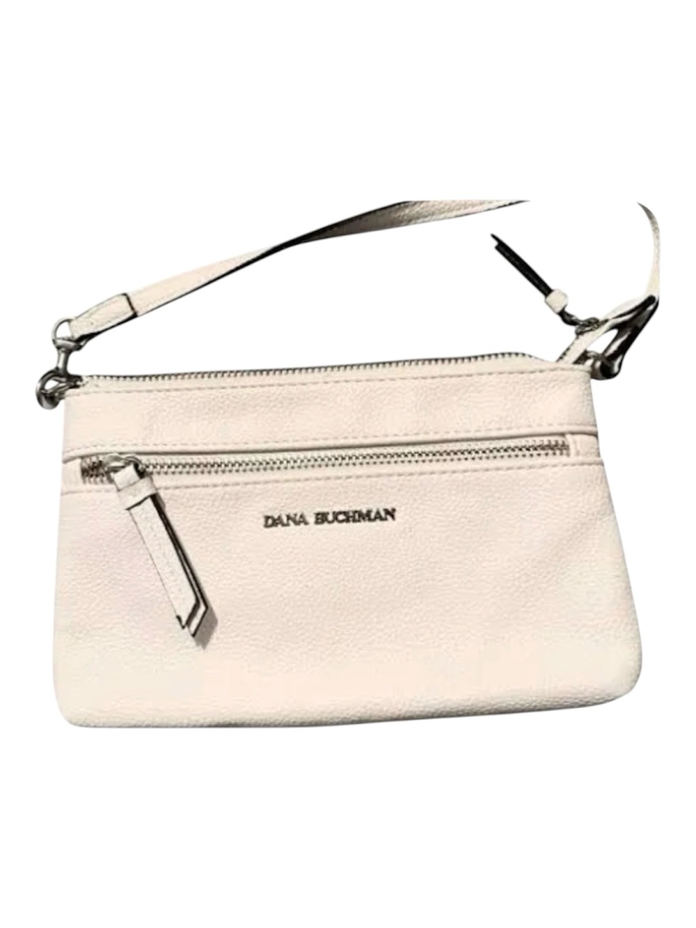 Dana Buchman Cream Leather Wristlet Clutch with Front Zip